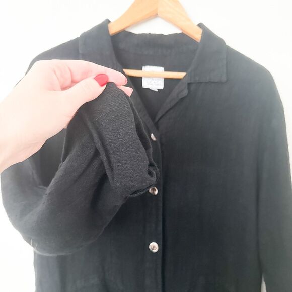 Via Vai by Pollero Linen Dress Black Size Medium Maxi Button Front Lagenlook - Picture 4 of 7